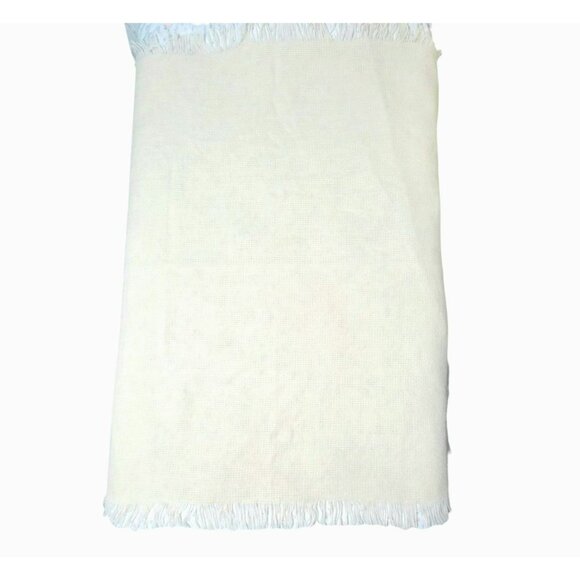Vintage Faribault Woven Throw Blanket Faribo Fringe Cream Afghan Lap Wool 48x58 - Picture 7 of 7